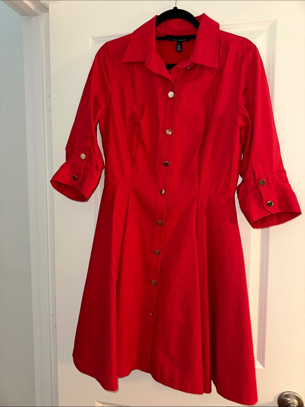 WHBM Red Button-Front Shirt Dress